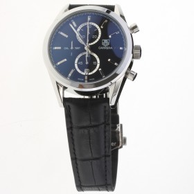 Tag Heuer Carrera Cal.1887 Working Chronograph Stick Markers with Black Dial-Leather Strap