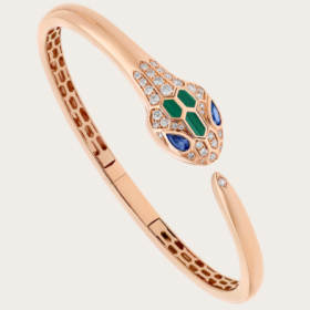 2020 Bvlgari Serpenti Snake Bracelet 18k Rose Gold Diamond Emerald 356201